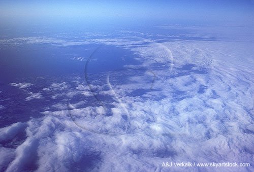 Aerial view of clouds with clearing edge visible