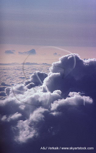 An aerial view of Towering Cumulus clouds with of silver lining