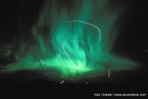 Billowing green flames of northern lights (Aurora Borealis)