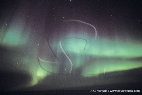 Green curtains of northern lights (Aurora Borealis)