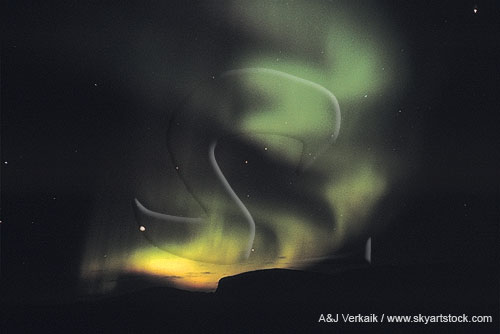 Ghostly green swirls of northern lights (Aurora Borealis)