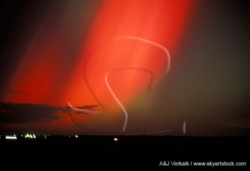 Sky on fire: a red curtain of northern lights (Aurora Borealis) 