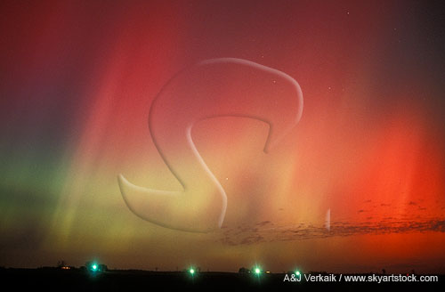 Flaming multi-colored streaks of northern lights 