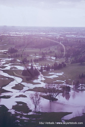 Aerial view of flooding in a valley