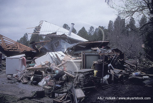 Devastation from a tornado: damage to farmstead