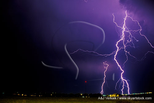 A highly electrical lightning bolt with jagged erratic filaments