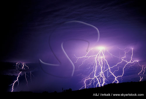 A highly electrical tangle of lightning bolts strike