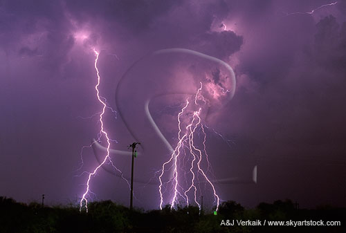 Brilliant cloud-to-ground lightning in a stormy sky