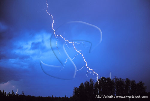 A bolt from the blue, as a close cloud-to-ground lightning bolt strikes