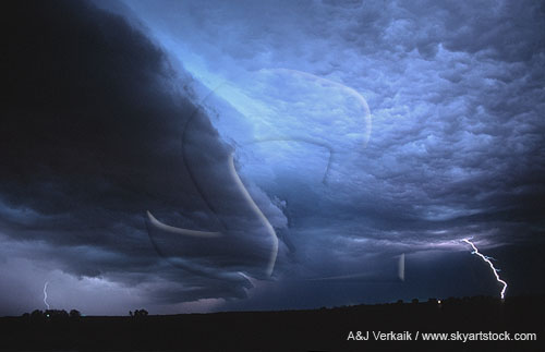 A turbulent cloud base is made visible by intracloud lightning