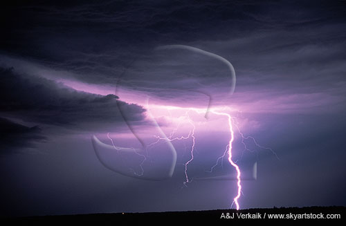 A single vivid cloud-to-ground lightning bolt