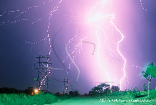 A blast of electricity, as brilliant lightning flashes in a power corridor