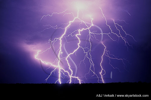Jagged lightning, with one bolt that steps “outside the box” 