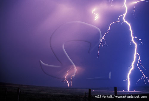 A highly electric jagged lightning bolt strikes nearby