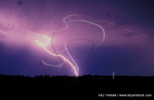 A looped and knotted lightning superbolt sears through the sky