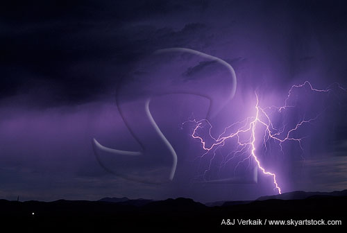 A jagged hairy lightning bolt strikes fury at twilight