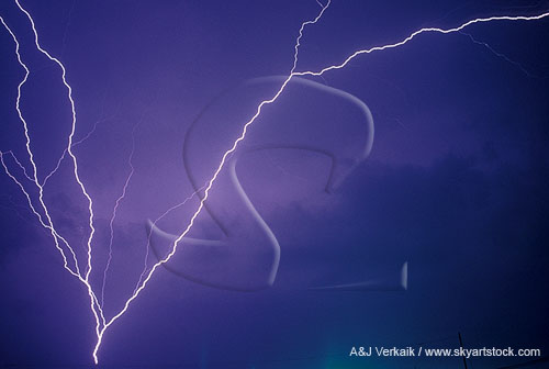 Rare ground-to-cloud lightning with upward branching