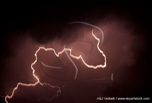 Close-up of rare ribbon lightning filament (parallel channels)