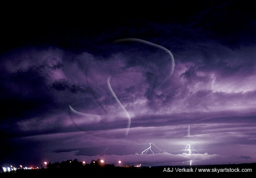Lightning flashes inside clouds light up Arcus bands