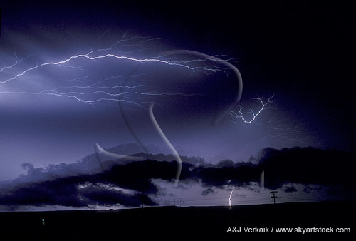 Fine spray of filaments, as sheet lightning backlights clouds