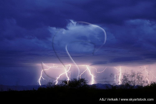 Parade of lightning bolts at twilight