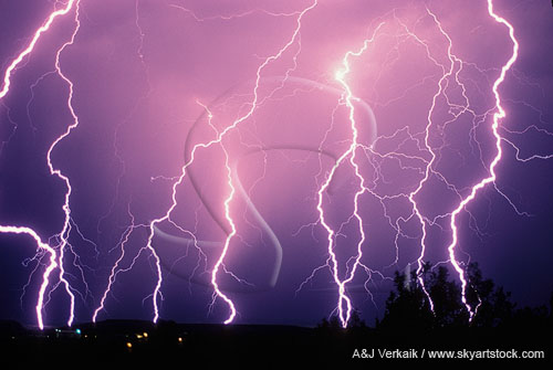 Close-up of an electric display of lightning discharges