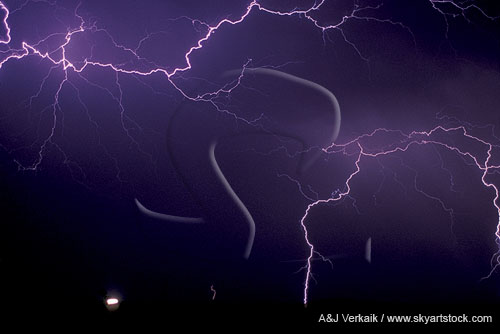 Jagged lightning discharges with a horizontal branch