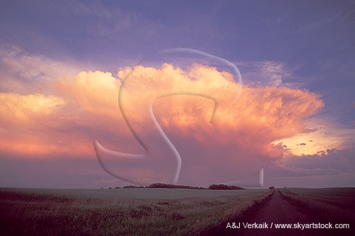 Sunset colors map out the vertical cloud content of a storm