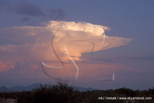 Storm cloud crown detail with double anvil at the tropopause