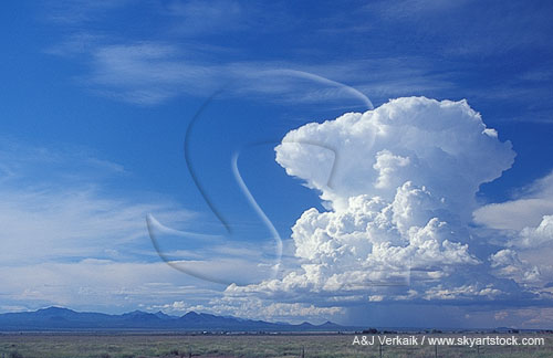 Isolated thunderstorm cloud cell triggered by converging upslope winds