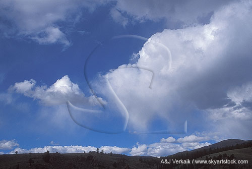 Cumulus clouds with Virga, from showers over mountain ridges