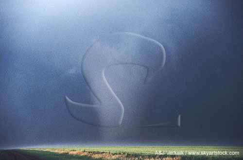 Close-up of a strong. Well-formed tornado with fat funnel