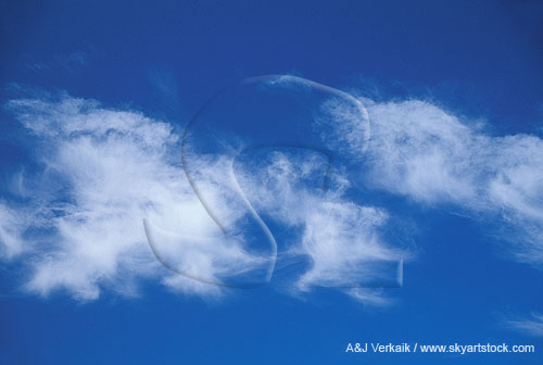 Free-floating tufts of Cirrus clouds drift in a peaceful abstract sky