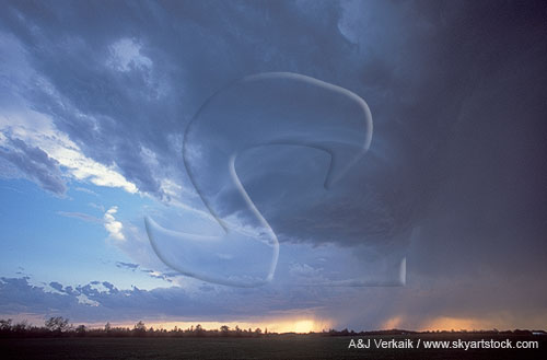 A wall cloud steps down from the storm base to form a pedestal cloud