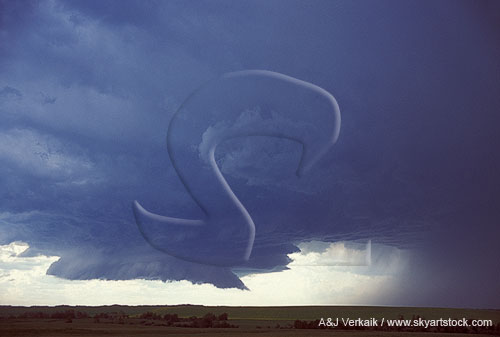 A wall cloud appears below the mesocyclone of a supercell