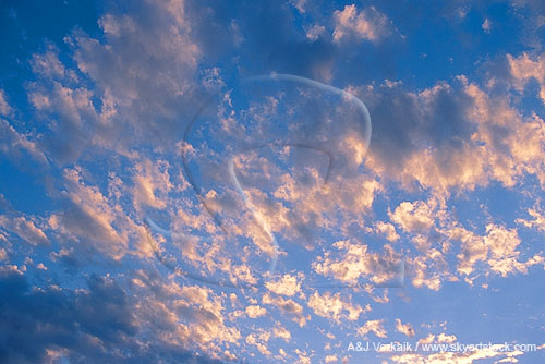Abstract sky pattern: cloud fragments in a sun-filled sky