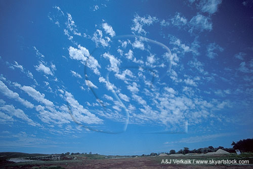 An Altocumulus cloud patch has separated into small Floccus elements