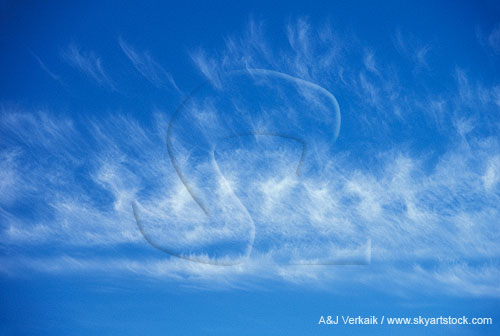 Feathery clouds in a bright blue sky abstract
