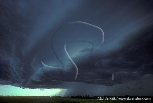 A dark shelf cloud (Arcus) on the leading edge of a severe storm