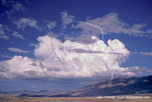 A Cumulus Congestus cloud throws its shadow onto a mountainside