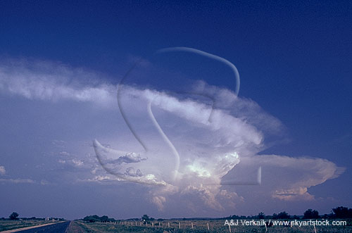 Thunderstorm anvil clouds with ghost anvils