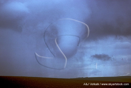 A cold-air funnel cloud below a strong new updraft