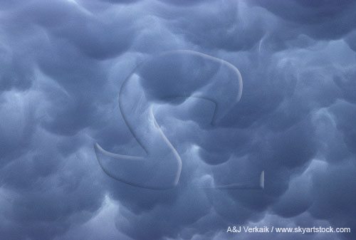 Swirling Mammatus clouds in a close-up view