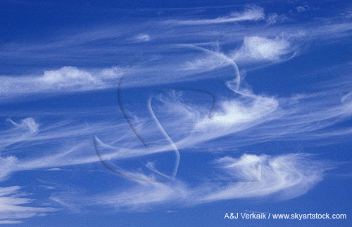 Close-up of Cirrus clouds with mares’ tails (long ice crystal trails)