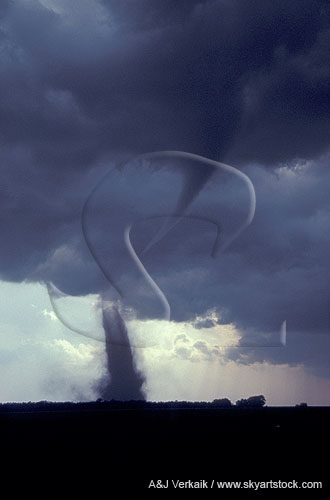 Tornado with cylindrical debris cloud, part of sequence