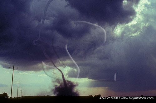 Tornado in the rope stage with a stretched vortex