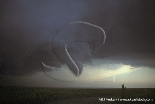 Condensation funnel cloud on large wall cloud