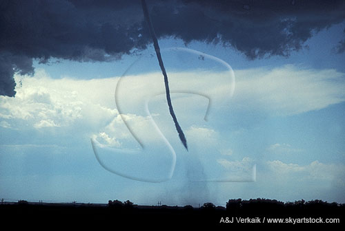 Tornado with a narrow funnel and a wide vortex