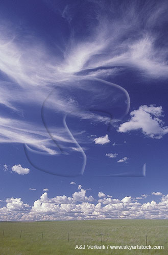 A peaceful cloudscape with cloud wisps and puffs 