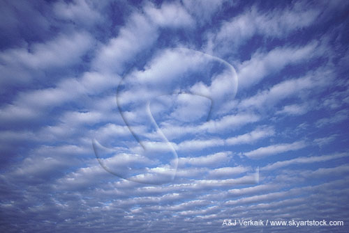 Cloud billows fill the sky with a regular pattern as a series of small waves pass through